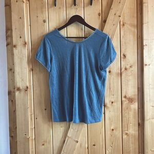 Market & Spruce linen and polyester boho detail top, faded teal, sz Large